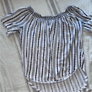 LOFT Black and White Striped Off-Shoulder Blouse